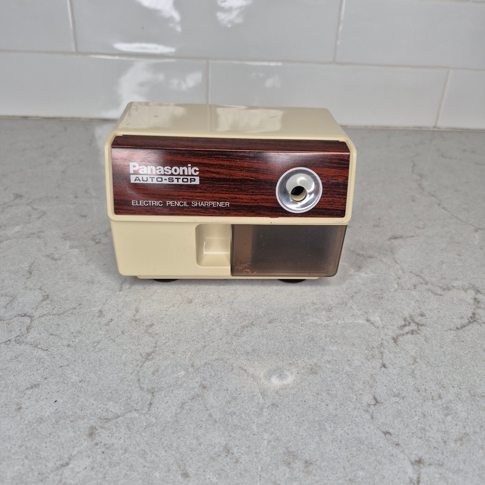 Panasonic Electric Pencil Sharpener Auto-Stop KP-110 Vintage Woodgrain Beige
